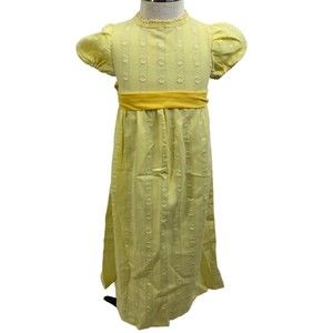 Vintage 70s Toddler Dress Prairie yellow Lace puff Sleeve  Ribbon SZ 4T toddler